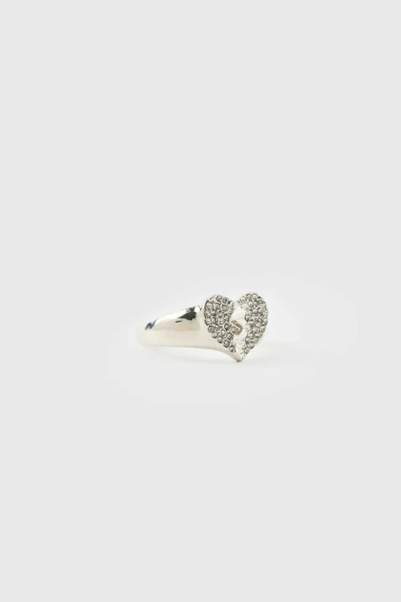 New boohooMAN Iced Broken Heart Ring In silver