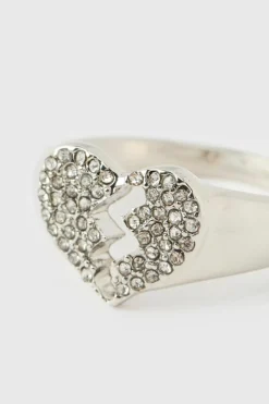 New boohooMAN Iced Broken Heart Ring In silver