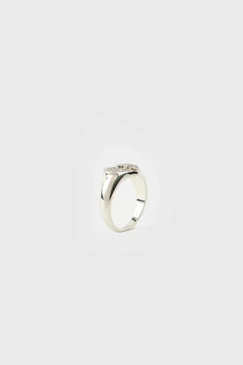 New boohooMAN Iced Broken Heart Ring In silver