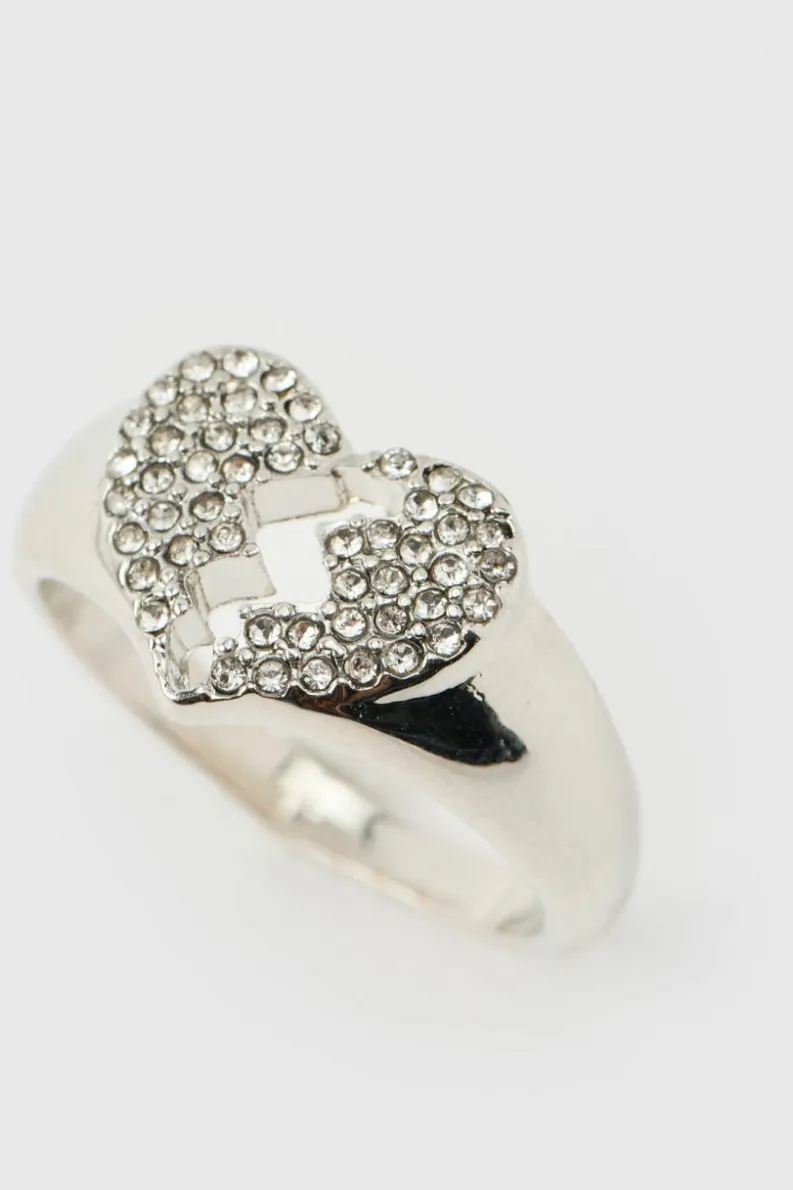 New boohooMAN Iced Broken Heart Ring In silver