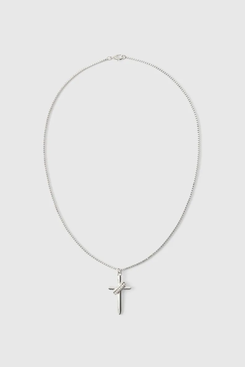 Cheap boohooMAN Iced Cross Necklace In silver