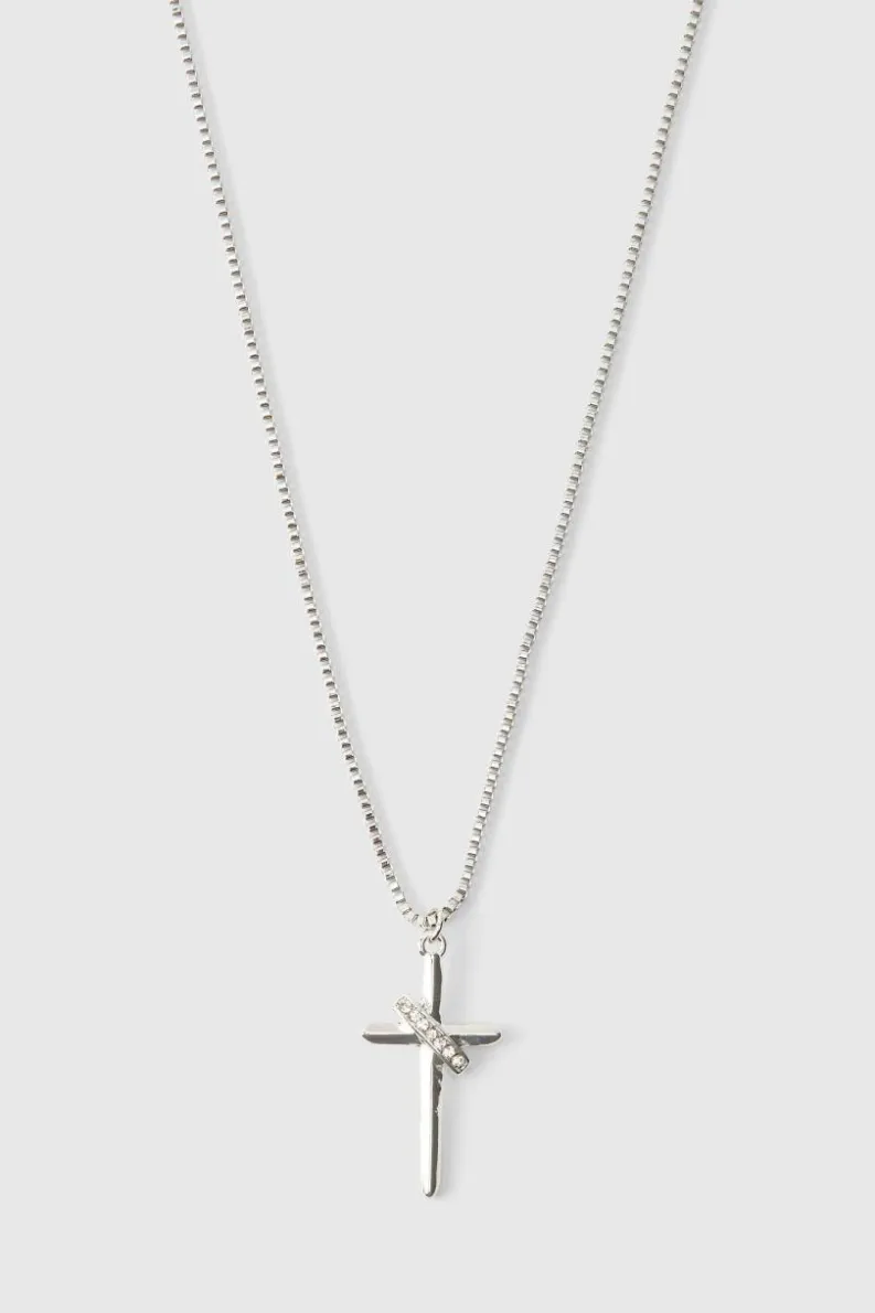 Cheap boohooMAN Iced Cross Necklace In silver