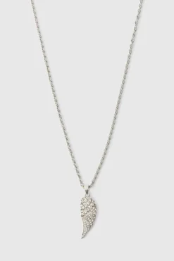 Clearance boohooMAN Iced Feather Necklace In silver