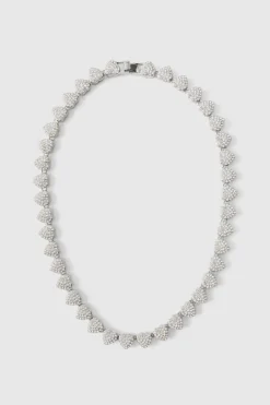 Shop boohooMAN Iced Heart Necklace In silver