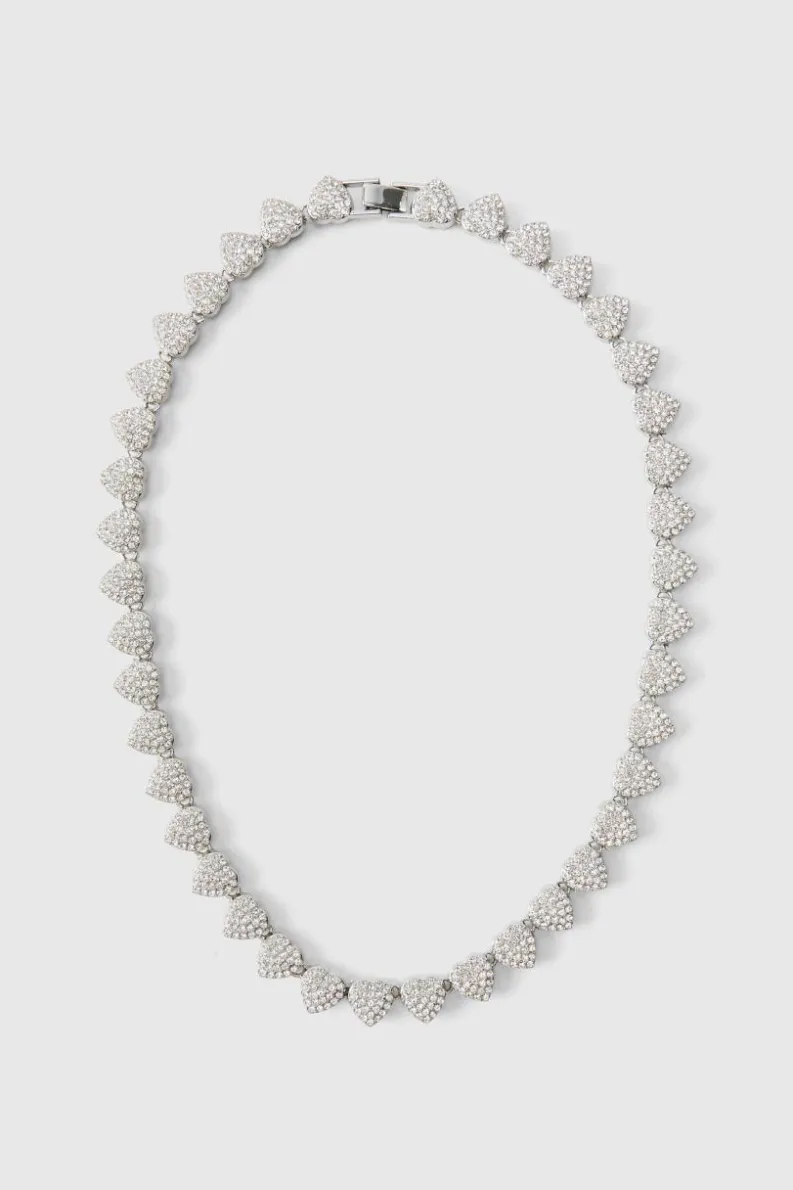 Shop boohooMAN Iced Heart Necklace In silver