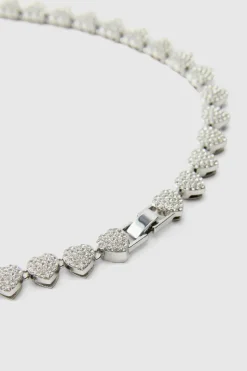 Shop boohooMAN Iced Heart Necklace In silver