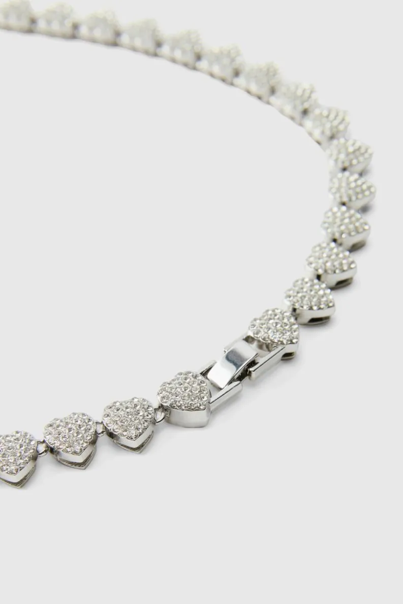 Shop boohooMAN Iced Heart Necklace In silver