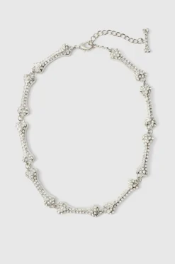 Clearance boohooMAN Iced Out Bone Necklace silver