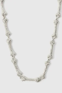 Clearance boohooMAN Iced Out Bone Necklace silver