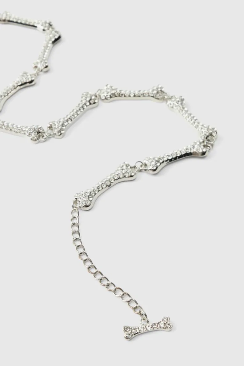 Clearance boohooMAN Iced Out Bone Necklace silver
