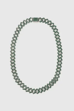 Outlet boohooMAN Iced Prong Cuban Necklace green