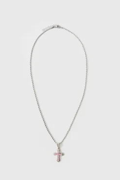 Flash Sale boohooMAN Iced Red Cross Necklace silver