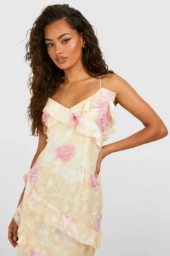 New boohoo Jacquard Ruffle Maxi Dress yellow