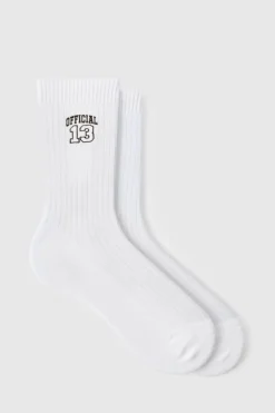 Online boohooMAN Jacquard Varsity Sports Socks white