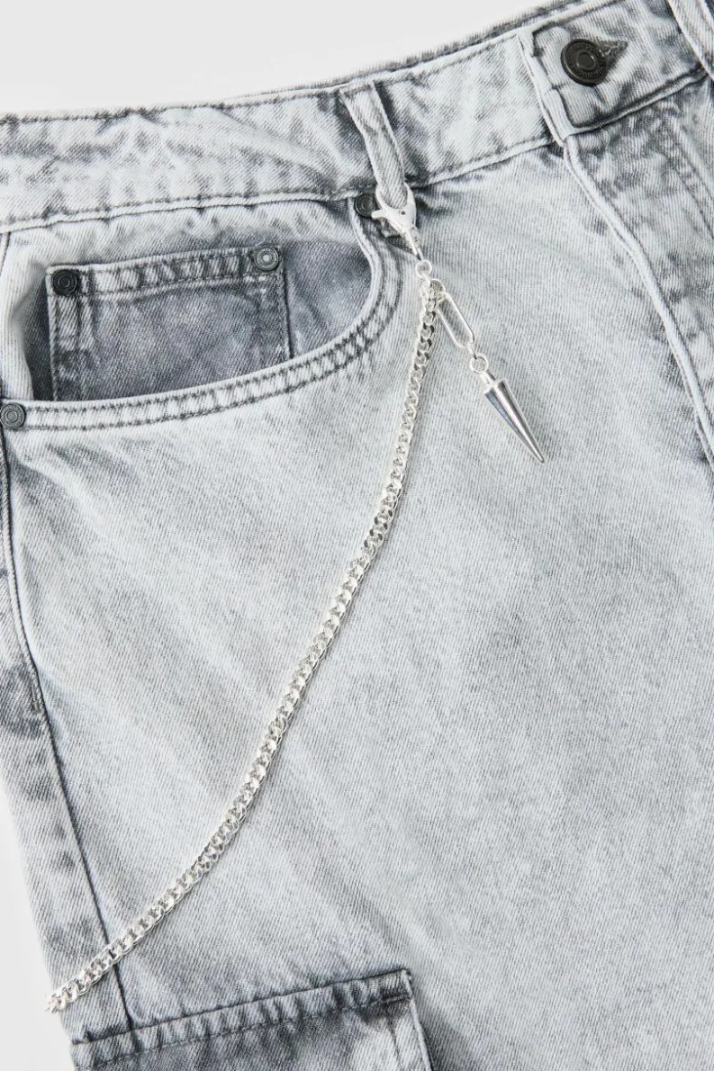 Cheap boohooMAN Jean Chain With Spike silver