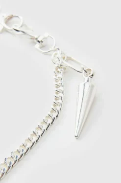 Cheap boohooMAN Jean Chain With Spike silver