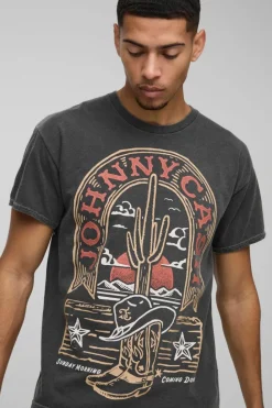 Store boohooMAN Johnny Cash Western License Washed T-Shirt charcoal