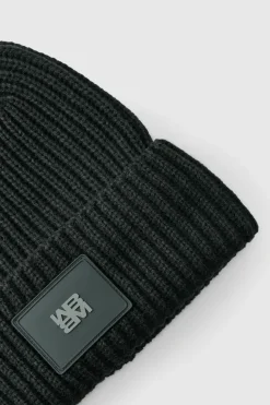 New boohooMAN Knitted PU Plaque Beanie black