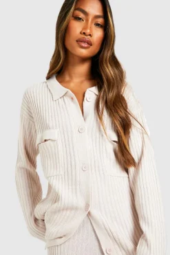 Best boohoo Knitted Shirt & Wide Leg Trouser Co-ord stone