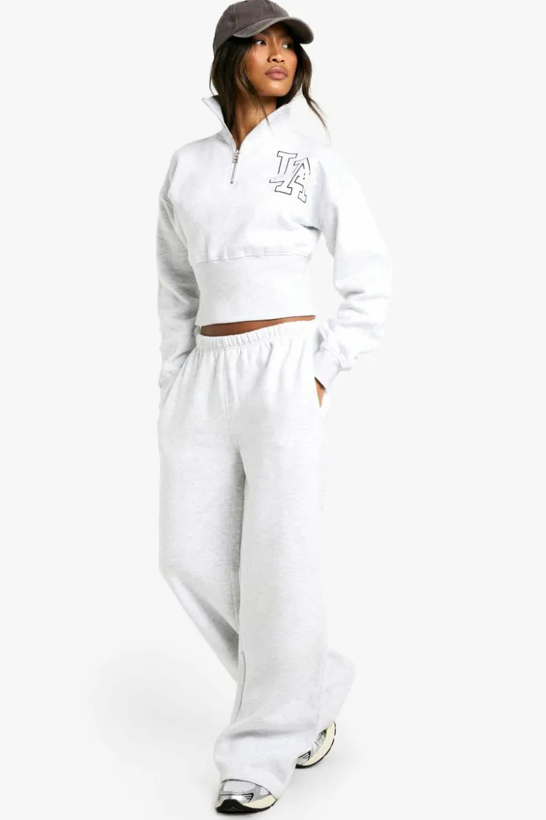 Best Sale boohoo LA Applique Quarter Zip Shrunken Tracksuit ash grey