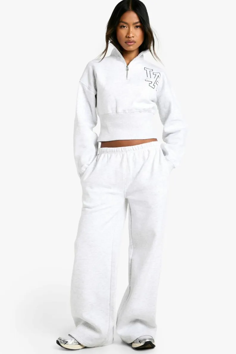 Best Sale boohoo LA Applique Quarter Zip Shrunken Tracksuit ash grey