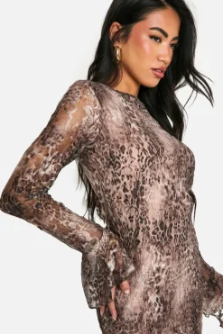 Cheap boohoo Lace Flare Sleeve Mini Dress leopard