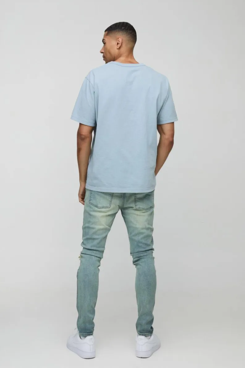 Sale boohooMAN Lace Rip & Repair Washed Skinny Jeans antique wash