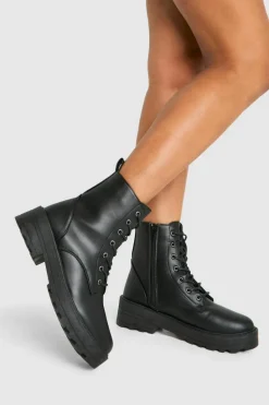 Cheap boohoo Lace Up Chunky Hiker Boots black