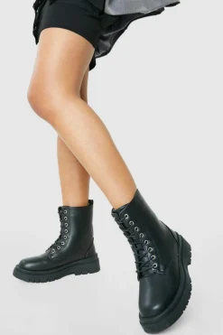 Best Sale boohoo Lace Up Hiker Boots black