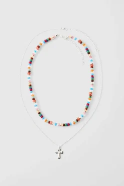 Clearance boohooMAN Layered Bead Necklace silver
