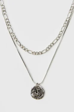 Store boohooMAN Layered Chain Pendant Necklace silver