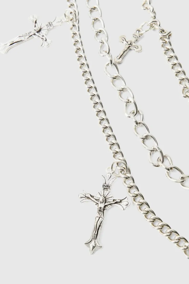 Shop boohooMAN Layered Cross Jean Chain In silver