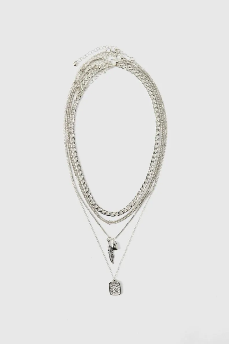 Shop boohooMAN Layered Double Pendant Necklace silver