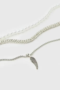Clearance boohooMAN Layered Feather Necklace silver