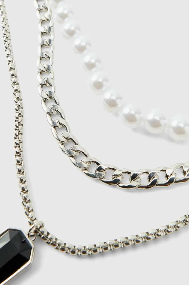 Flash Sale boohooMAN Layered Gem Pendant Necklace silver
