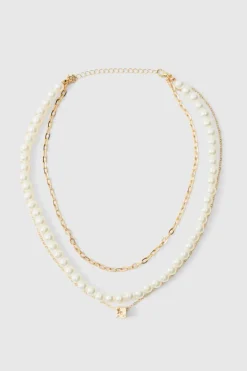 Store boohooMAN Layered and Pearl Necklace gold