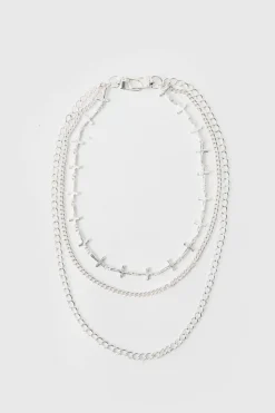 Sale boohooMAN Layered Jean Chain With Crosses silver