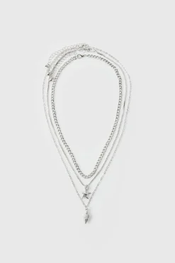 Online boohooMAN Layered Lightning Bolt Necklace In silver