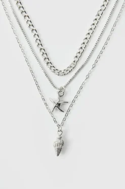 Online boohooMAN Layered Lightning Bolt Necklace In silver