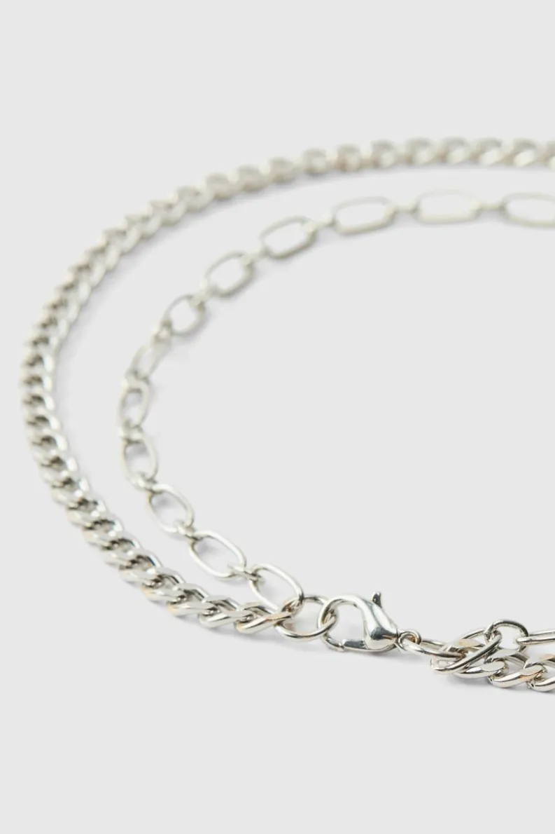 Shop boohooMAN Layered Lock Necklace silver