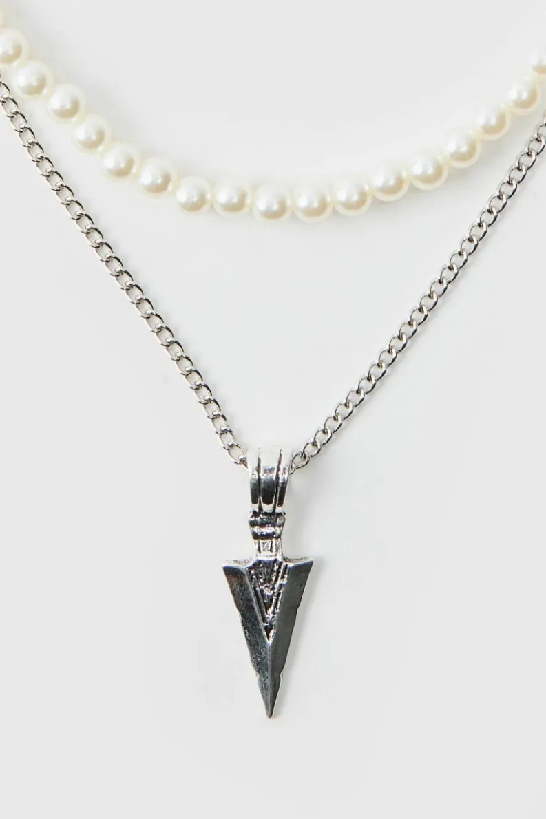 Cheap boohooMAN Layered Pearl Necklace With Spike Charm silver
