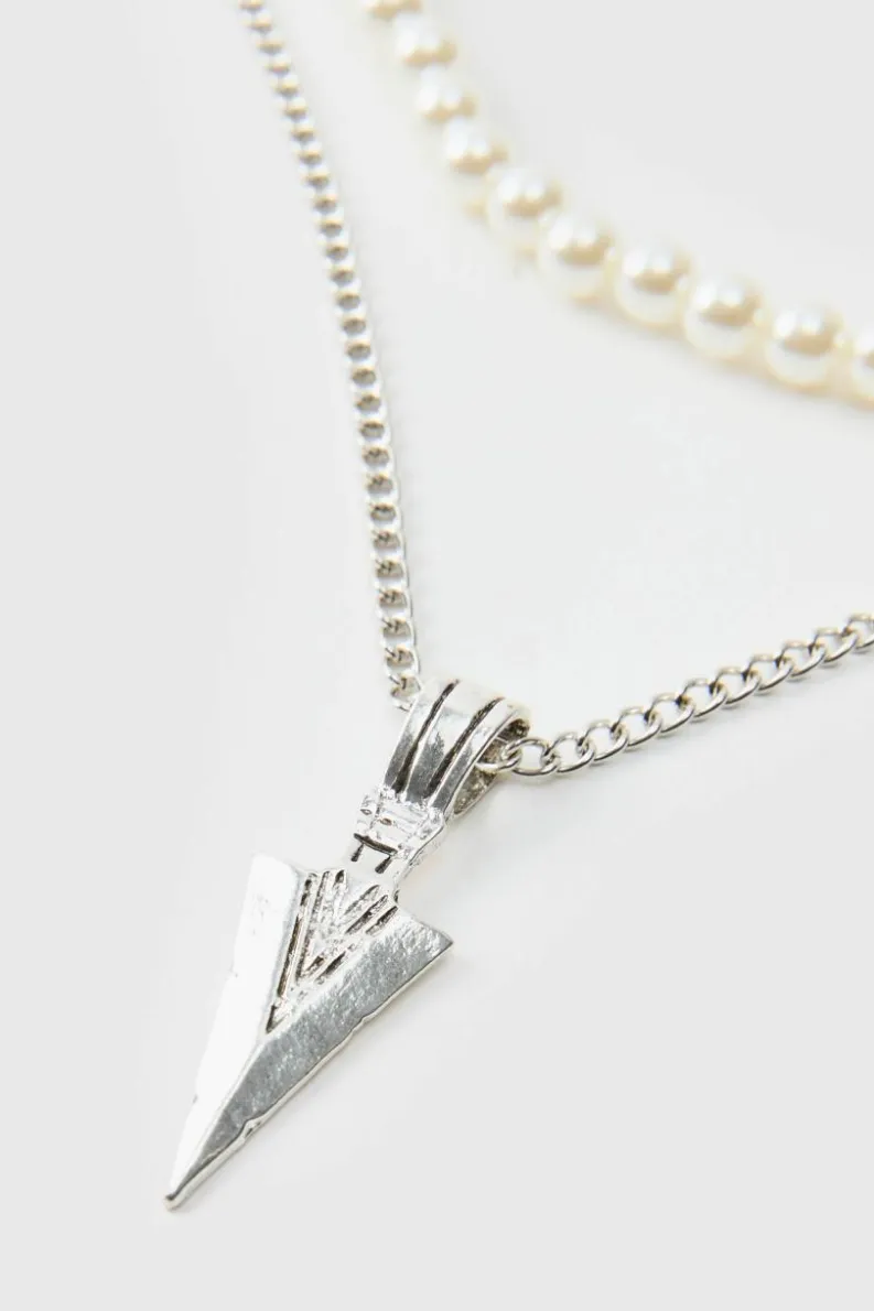 Cheap boohooMAN Layered Pearl Necklace With Spike Charm silver