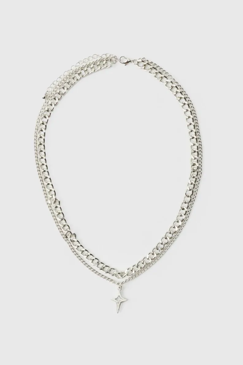 Best Sale boohooMAN Layered Star Necklace silver
