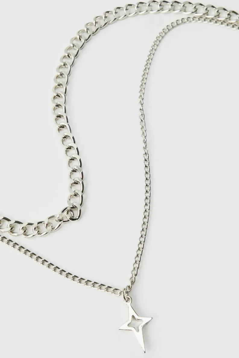 Best Sale boohooMAN Layered Star Necklace silver