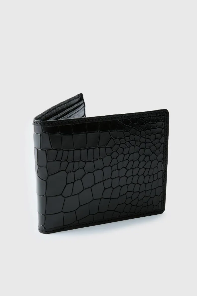 Clearance boohooMAN Leather Snake Skin Effect Wallet black