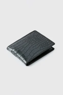 Clearance boohooMAN Leather Snake Skin Effect Wallet black