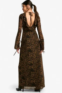 Clearance boohoo Chiffon Ruffle Shift Maxi Dress leopard