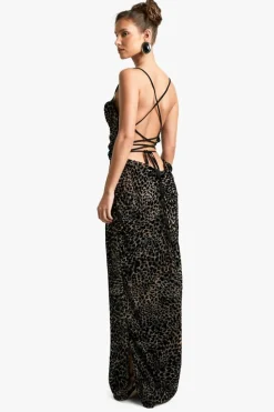 Cheap boohoo Leopard Devore Cowl Neck Tie Back Maxi Dress brown