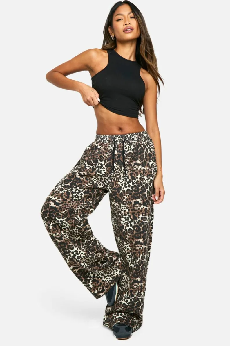 Store boohoo Print Elasticated Waist Wide Leg Jeans leopard