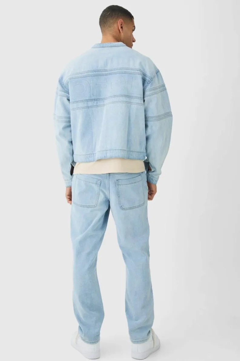 Online boohoo Moto Embossed Set light blue